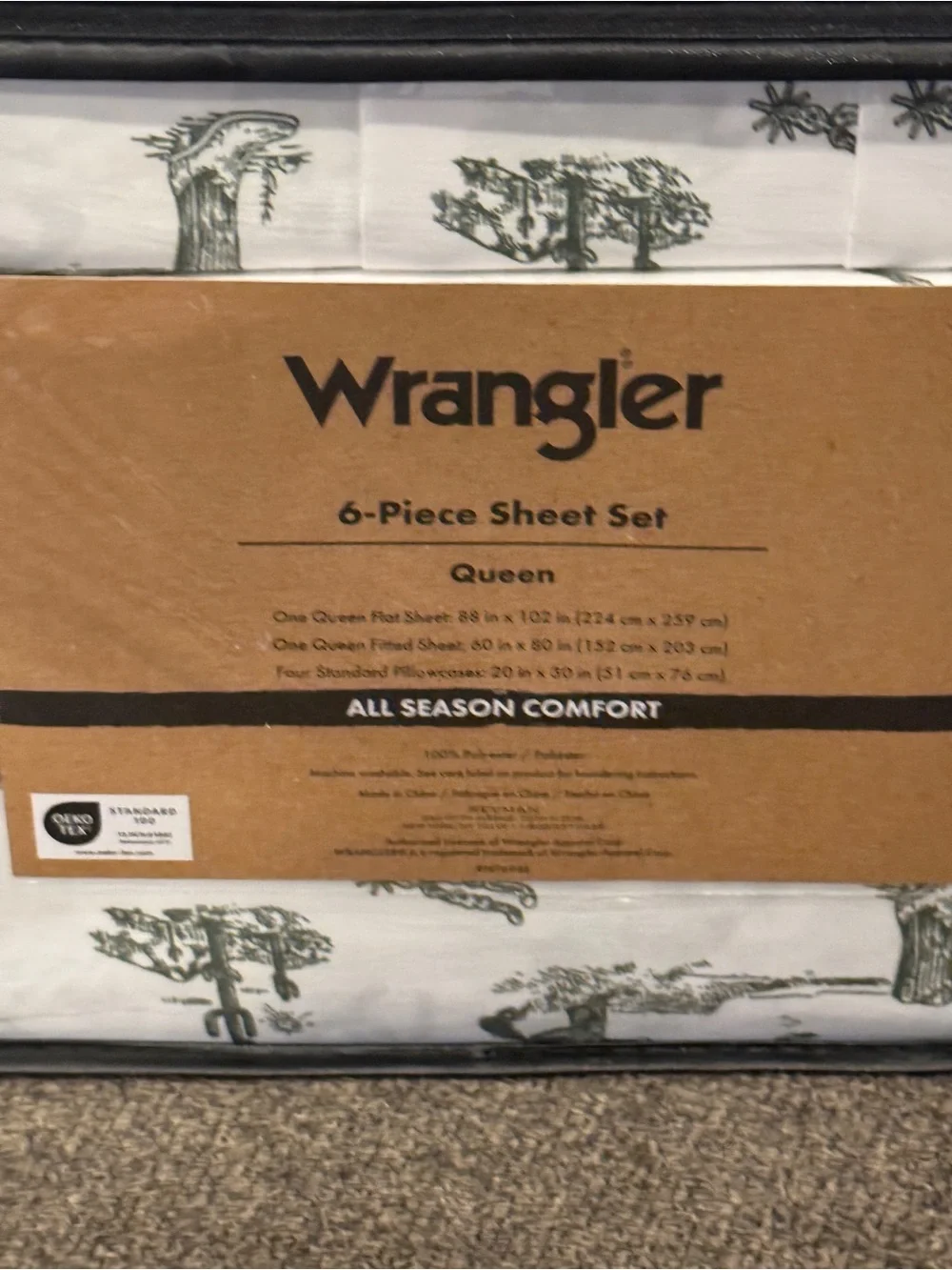 Wrangler Queen 6-Piece Sheet Set - White and Green Western Pattern
